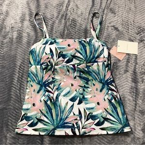 NWT Womens Alex Marie Tummy Control Tankini Swim Top Palm Pattern Small.